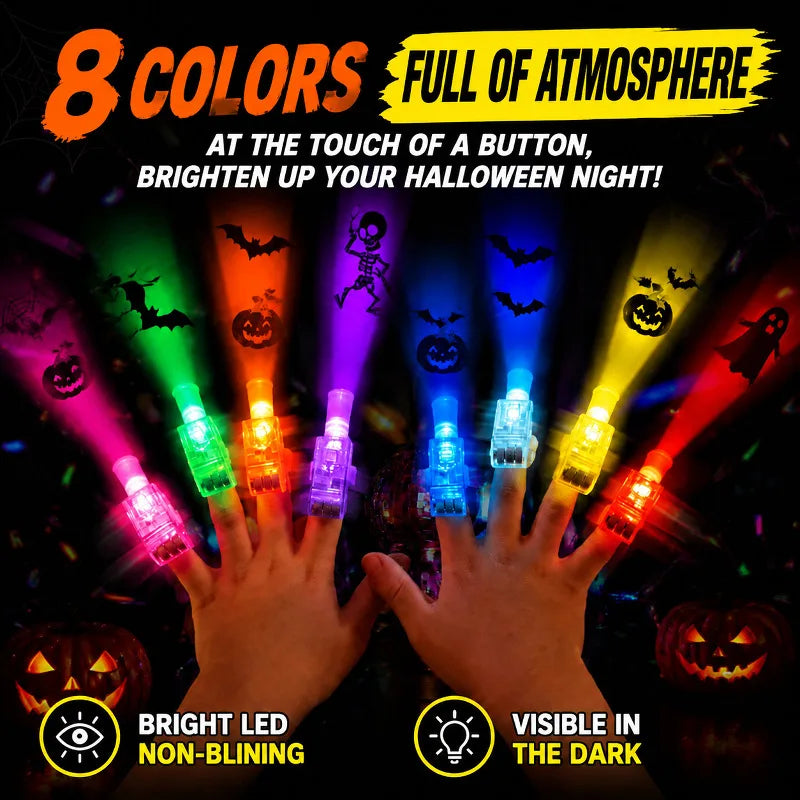 Halloween Projector Finger Light LED Glowing Ring Scary Party Favor Trick or Treat Costume Accessory for Kids Adults