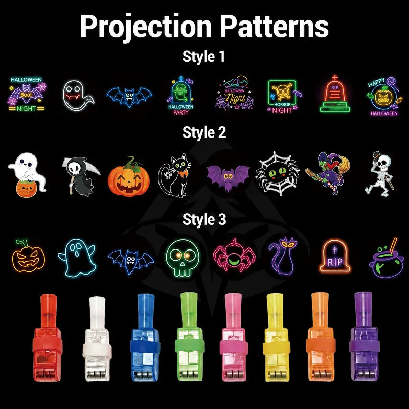 Halloween Projector Finger Light LED Glowing Ring Scary Party Favor Trick or Treat Costume Accessory for Kids Adults